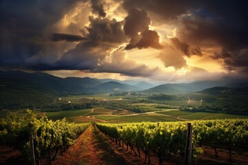 Beautiful panoramic view of vineyards. Generative AI