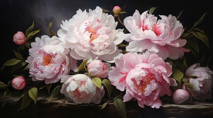 Obraz na płótnie Canvas Beautiful peony flowers on the background. Generative AI