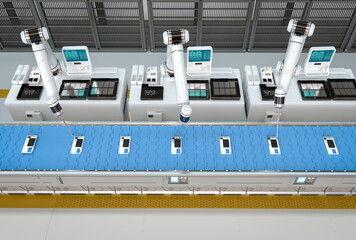 Robot assembly line with smartphone in factory
