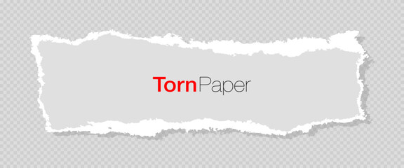 White ripped paper strip. Realistic paper scrap with torn edges. Torn paper for message note, page or banner. Vector illustration.