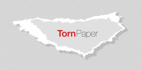 Obraz premium White ripped paper strip. Realistic paper scrap with torn edges. Torn paper for message note, page or banner. Vector illustration.