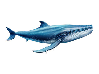 Blue Whale Swimming Solo Isolated on Transparent or White Background, PNG