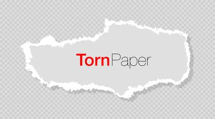 White ripped paper strip. Realistic paper scrap with torn edges. Torn paper for message note, page or banner. Vector illustration.