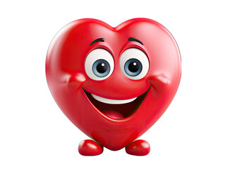 3D Heart Character with Cute Face Isolated on Transparent or White Background, PNG