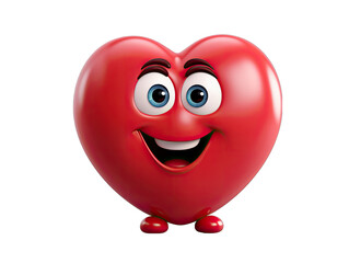 3D Heart Character with Cute Face Isolated on Transparent or White Background, PNG