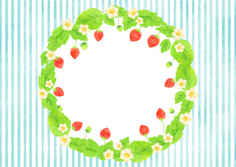 かわいいイチゴとストライプ柄の円形フレーム