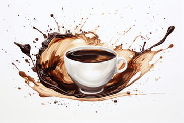 Photo of a realistic still life painting of a coffee cup on a delicate saucer