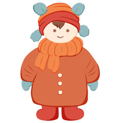 The vector illustration depicts young children and teenagers wearing warm clothing during winter