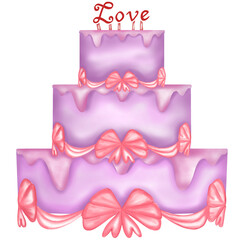 purple wedding cake with word LOVE