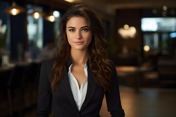 Fototapeta premium smiling at the camera is a beautiful young business woman in a portrait,