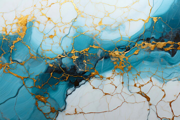 Slab of turquoise blue marble with fine lines of gold dust