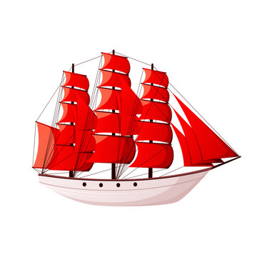 recommend clip art: A ship with red sails on a white background.
                    