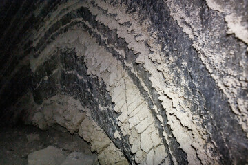 The colorful  splendor of colorful stripes on the walls of the Kolonel salt cave in Mount Sodom in...