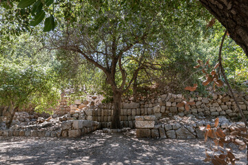 Stone  gazebo in the courtyard in the medieval fortress of Nimrod - Qalaat al-Subeiba located near...