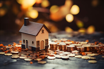 A guide to the home buying process, with financial planning and real estate investment, for building your dream home using home loan and mortgage loan - featuring a miniature tiny house - obrazy, fototapety, plakaty