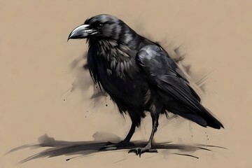 Fototapeta premium a full body sketch of a strong black raven