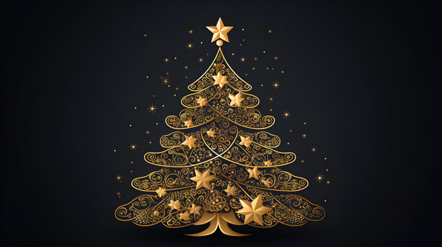 golden christmas tree on black background