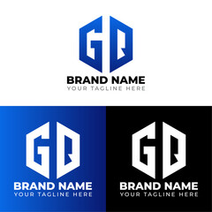 G Q Double Letters Polygon Logo, Two letters G Q logo design, Minimalist creative vector logo design template