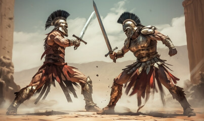 Fight of two Roman soldiers. Digital art.
