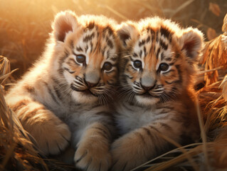 Obraz premium Two tiger cubs. Digital art.