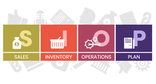 SIOP - Sales Inventory Operations Plan acronym. business concept background. vector illustration concept with keywords and icons. lettering illustration with icons for web banner, flyer
