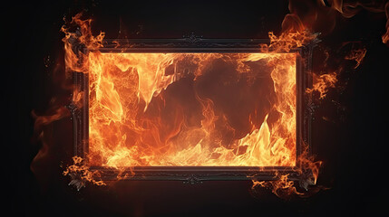 Frame made of fireisolated on black background with space for text