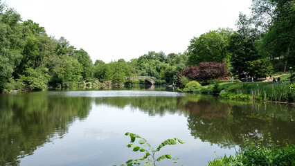 View of The Pond, one of seven bodies of water in Central Park located near Grand Army Plaza, across Central Park South from the Plaza Hotel, and slightly west of Fifth Avenue. Manhattan, NYC