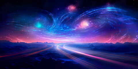 Fototapeta na wymiar highway winding through space, connecting distant star systems and serving as a cosmic trade route.