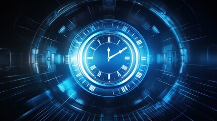 An abstract futuristic technology background featuring a clock concept and the imagery of a time machine. This vector illustration allows the clock hands to rotate - obrazy, fototapety, plakaty