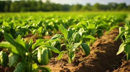 A farm field cultivated with a variety of crops, including capsicum peppers, leeks, and eggplants. This represents the cultivation of organic vegetables on open ground