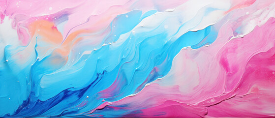 Fototapeta na wymiar Abstract Marbled Acrylic Paint Ink Wave in Fuchsia and Sky Blue