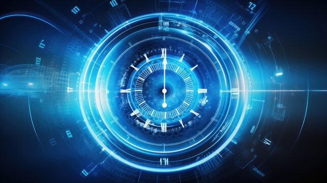 An abstract futuristic technology background featuring a clock concept and the imagery of a time machine. This vector illustration allows the clock hands to rotate