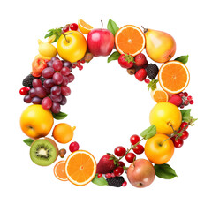 mix fruits frame isolated on transparent background cutout