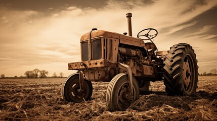 Fototapeta premium Old tractor working on the field