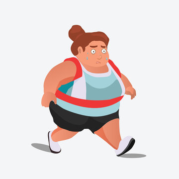 Chubby fat woman running pose cartoon character illustration fighting overweight