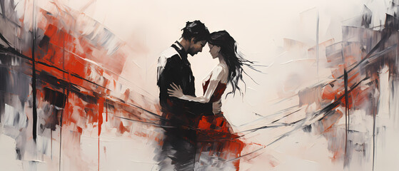 Digital composite of Couple in love against red and black watercolor