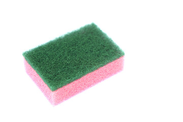 Soft cleaning sponge for washing dishes, isolated in white background. Concept, useful equipment for cleaning, scrubbing dish in kitchen or use for other purposes. Household tool.
