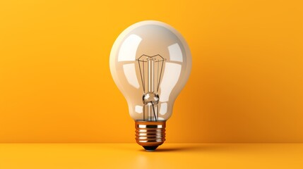 White 3D light bulb on a yellow background. New idea and inspiration concept. AI generated