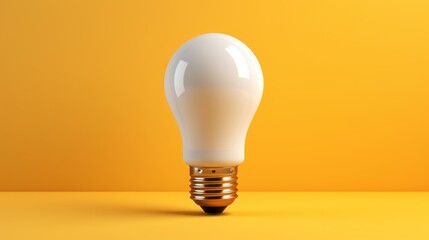 White 3D light bulb on a yellow background. New idea and inspiration concept. AI generated