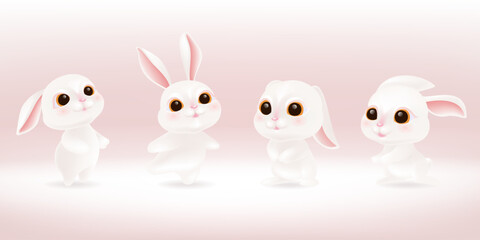 Vector hand painted cute cartoon rabbit collection