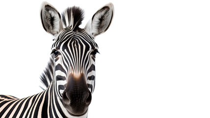 zebra face shot isolated on transparent background cutout 