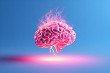 3D human brain in flame. Concept of burnout, tired or stress.