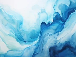 Crédence de cuisine en verre imprimé Cristaux Abstract Water Ink Wave: Navy and Turquoise Collision