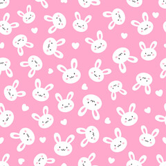 Seamless pattern of cute white rabbits on pink background, cartoon, suitable for wall decoration, wallpaper, wrapping paper, scrapbook, fabric and interior design
