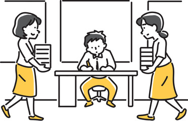 室内で仕事をする会社員の男女