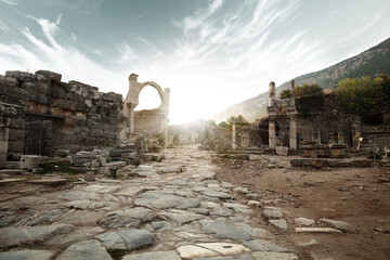 Antique greek  arcs in ancient town Ephesus in Aegean coast of Turkey - obrazy, fototapety, plakaty