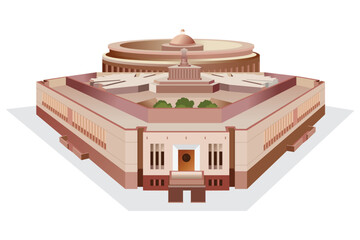 New Indian parliament building with old parliament vector illustration