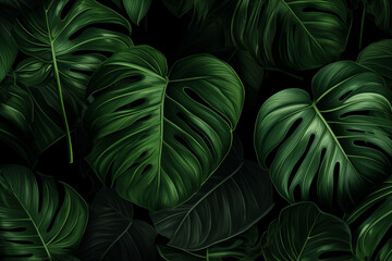 Fototapeta na wymiar leaves background, tropical leaves dark green background