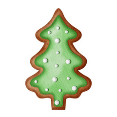Watercolor christmas tree Gingerbread.