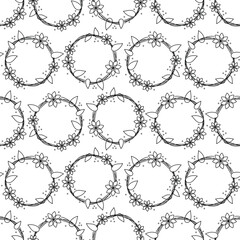 Cute and Simple Flower Wreath Line Art Illustration as Seamless Pattern Design